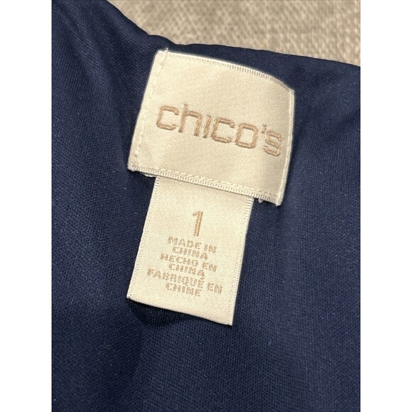 Chicos Dress Women's 1 Medium Colorful V Neck Sleeveless Midi Stretch Knot Front - Picture 2 of 5